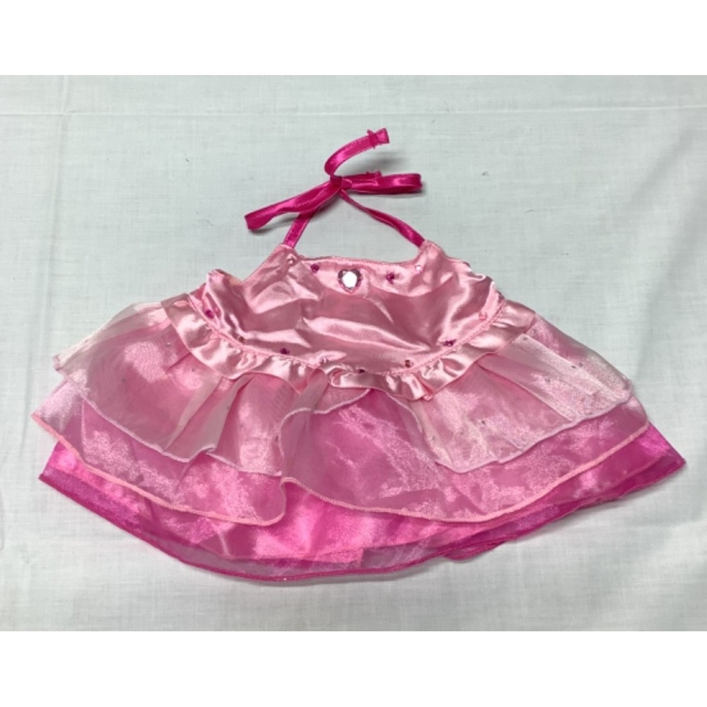 Build-A-Bear Worskshop Pink Ruffled Tutu Dress with Heart Gems